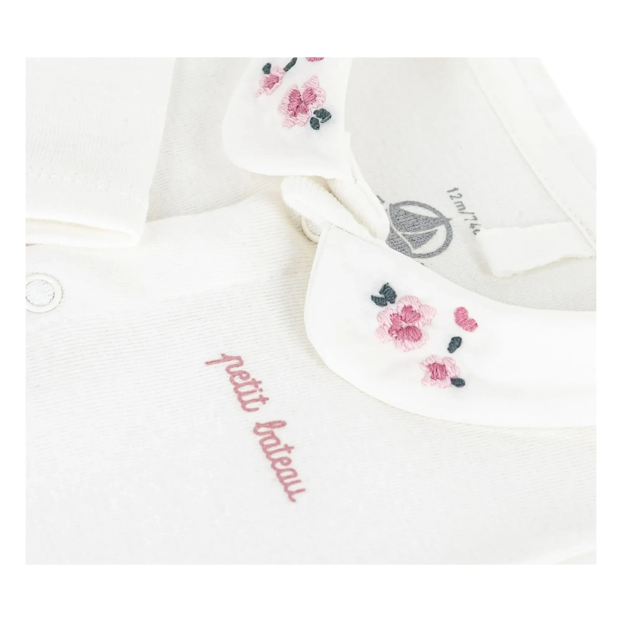 Petit Bateau - Organik pamuklu çiçek işlemeli yakalı body | Beyaz
