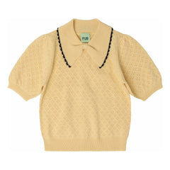 FUB - Pointelle Merino yünlü Polo | Soluk sarı