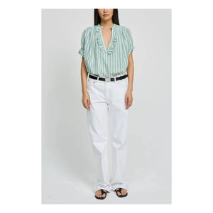 Laurence Bras - Dida Pamuk Çizgili Bluz | Açık yeşil