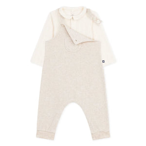 Petit Bateau - Organik pamuk kadife body ve salopet takımı | Bej