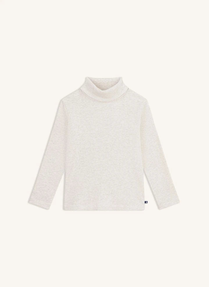Petit Bateau - كنزة مضلّعة بياقة عالية | بيج مرقّط