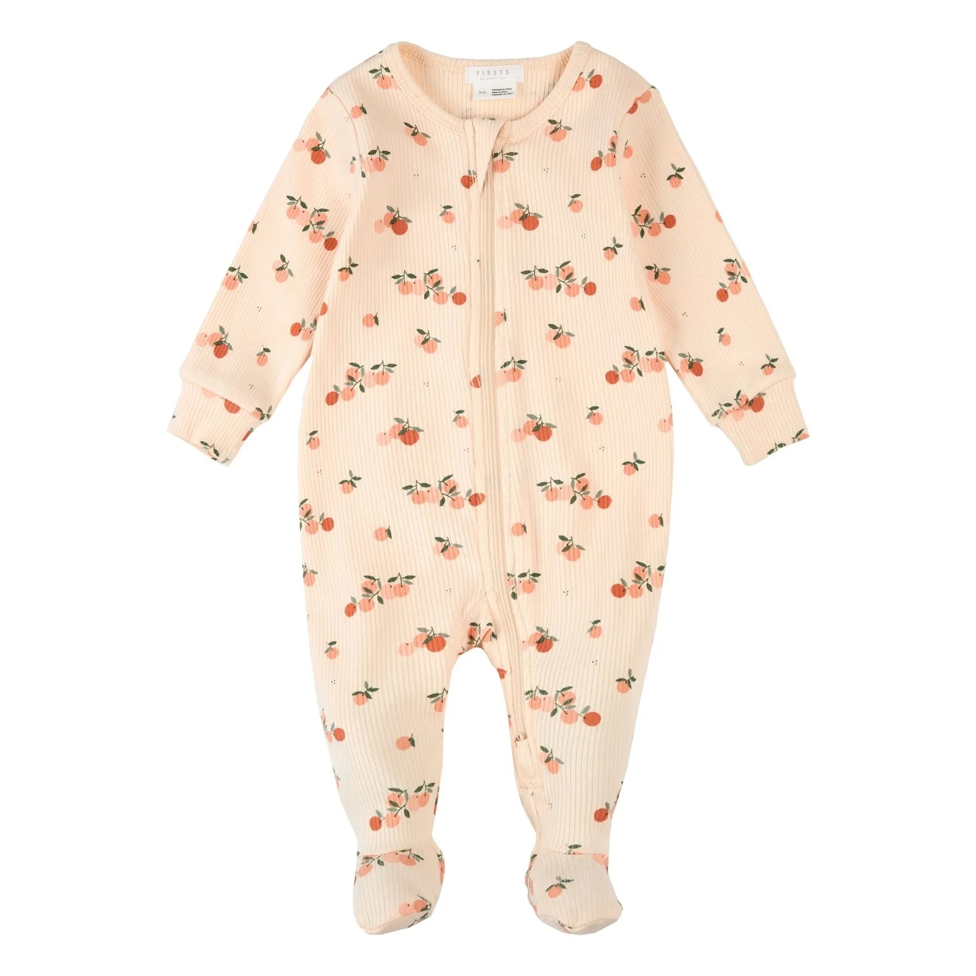 Petit Lem - Ribanalı Ayaklı Pijama Narenciye Organik Pamuk | Soluk Pembe