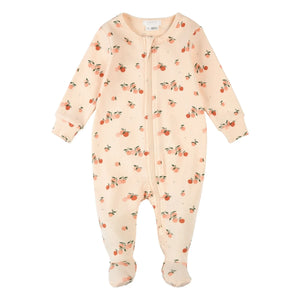 Petit Lem - Ribanalı Ayaklı Pijama Narenciye Organik Pamuk | Soluk Pembe