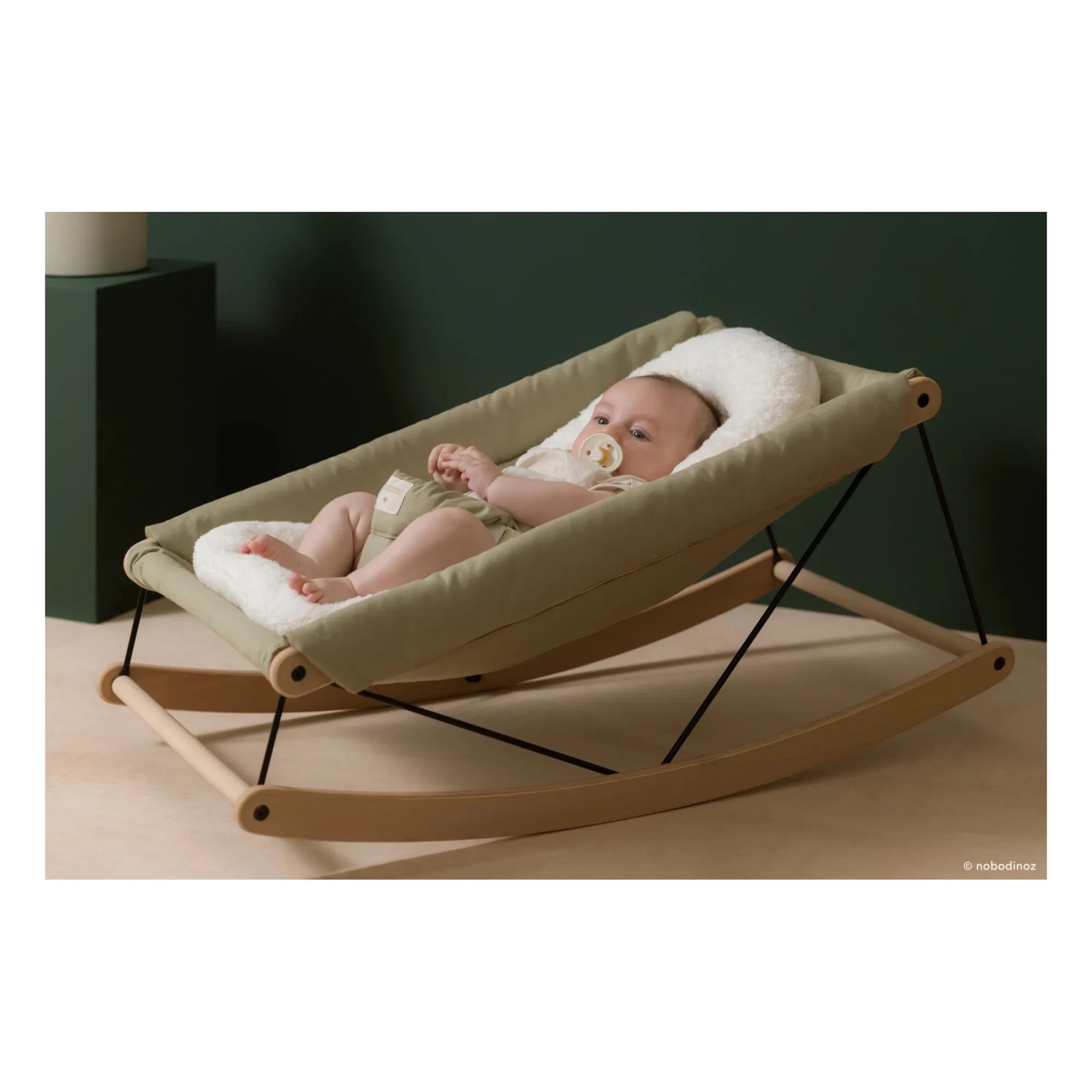 Nobodinoz - Growing Green Baby Bouncer İçin Organik Pamuk Havlu Kumaş Yenidoğan Minder İçi