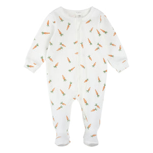 Petit Lem - Havuç Ayaklı Pijama, Fitilli Organik Pamuk | Beyaz