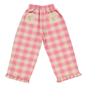 Bebe Organic - Anais Kareli Cepli Tığ İşlemeli Pantolon | Pembe