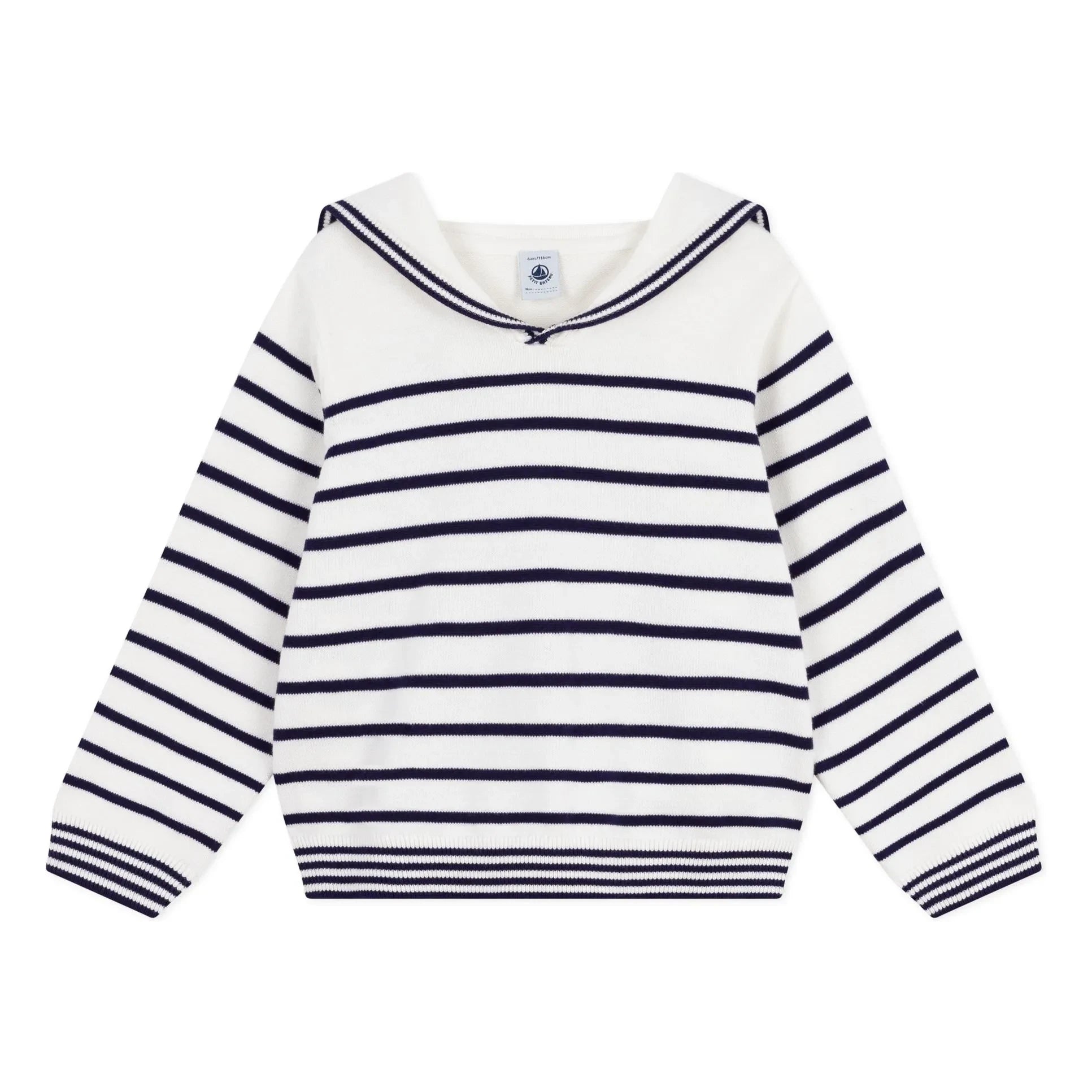 Petit Bateau - Organik pamuklu çizgili bisiklet yaka kazak | Beyaz