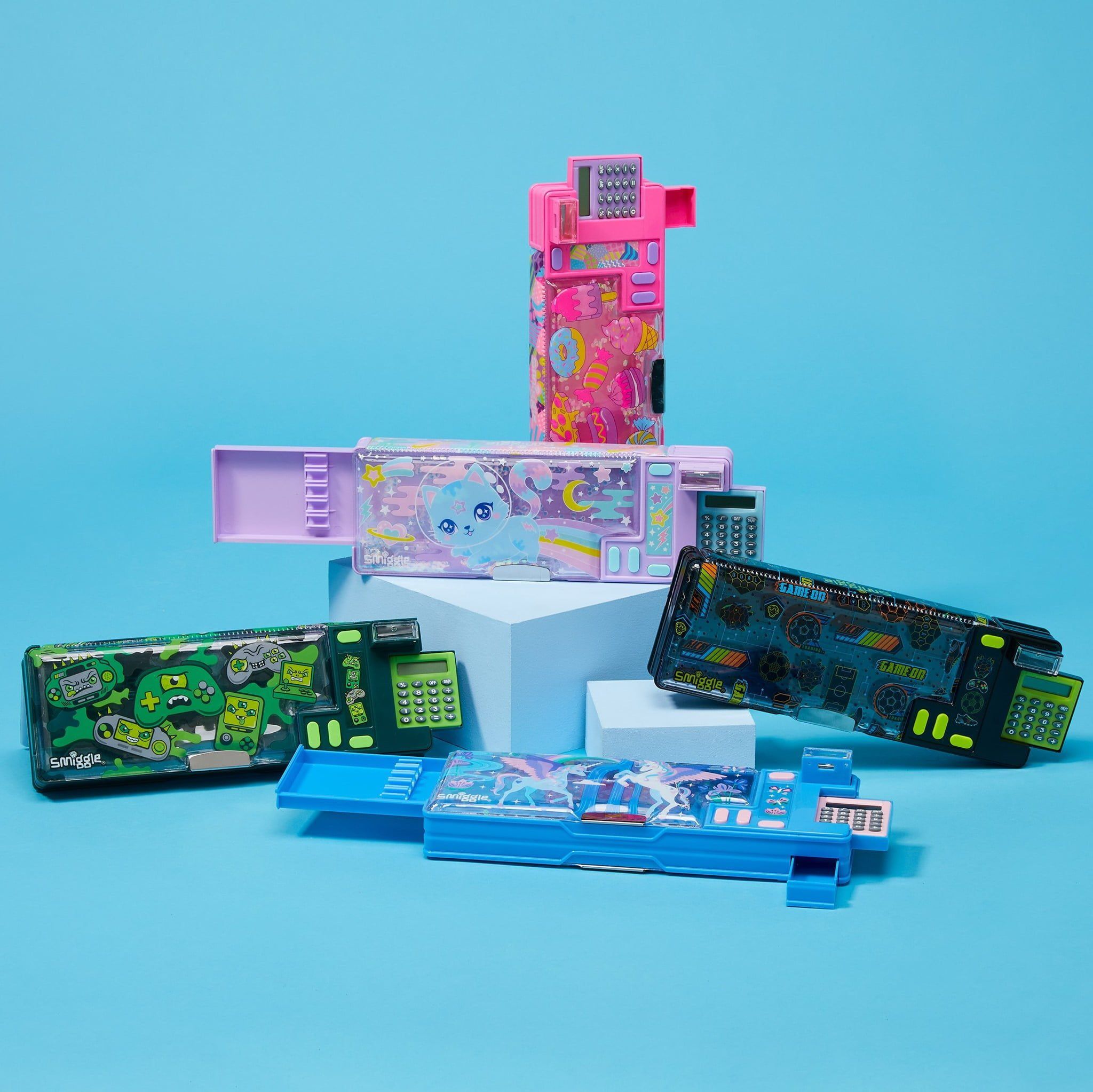 Smiggle - Budz Mavişler Hesap Makineli Pop Out Otomatik Kalem Kutusu-Dinossi