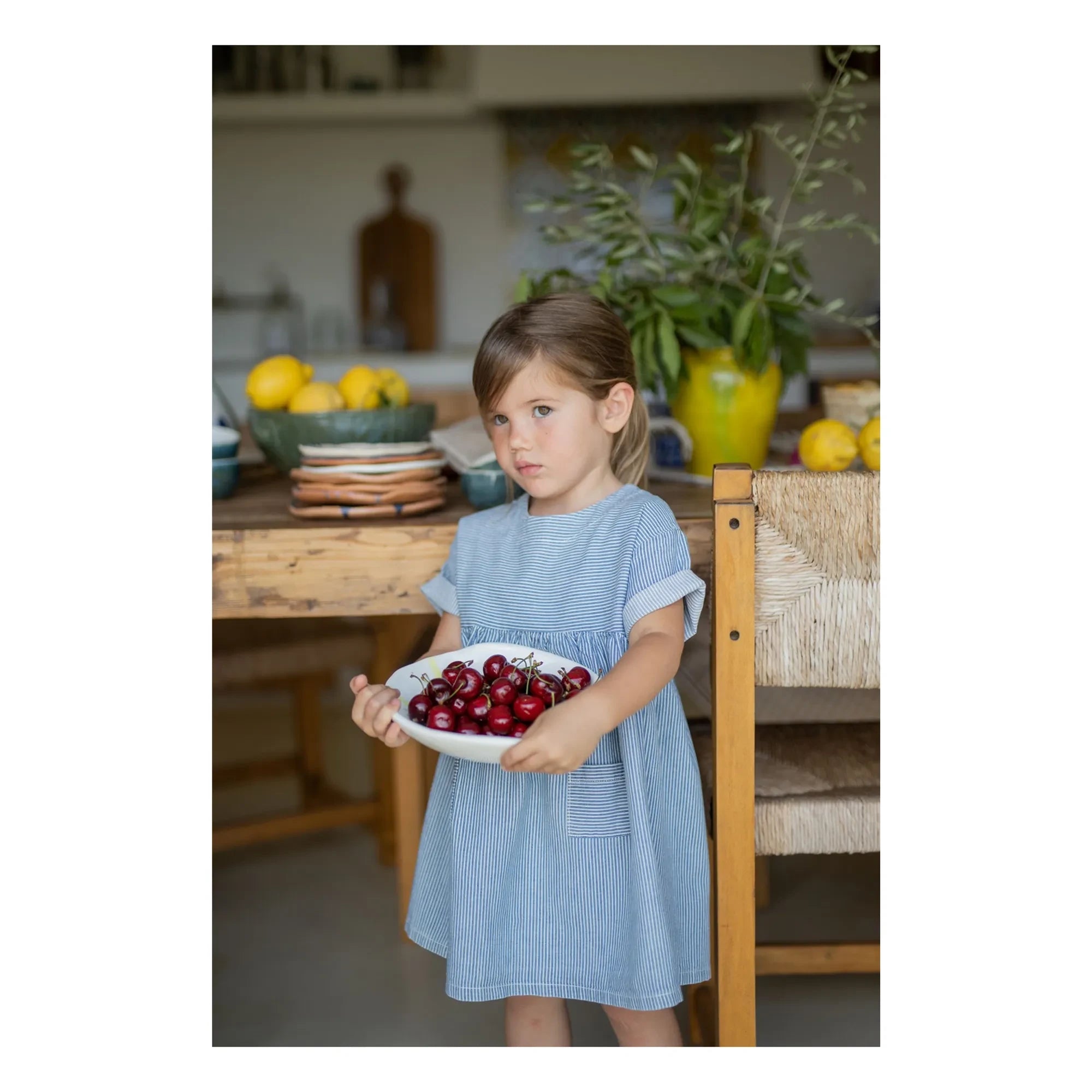 1+ in the family - Çizgili Margalida Denim Elbise Organik Pamuk | Açık Mavi
