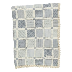 Bebe Organic - Mai Organik Pamuk Patchwork Battaniye | Mavi