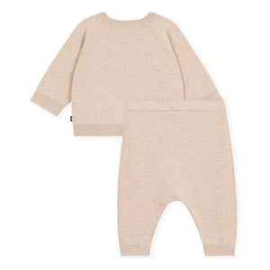 Petit Bateau - Organik pamuklu örgü kazak ve pantolon seti | Bej