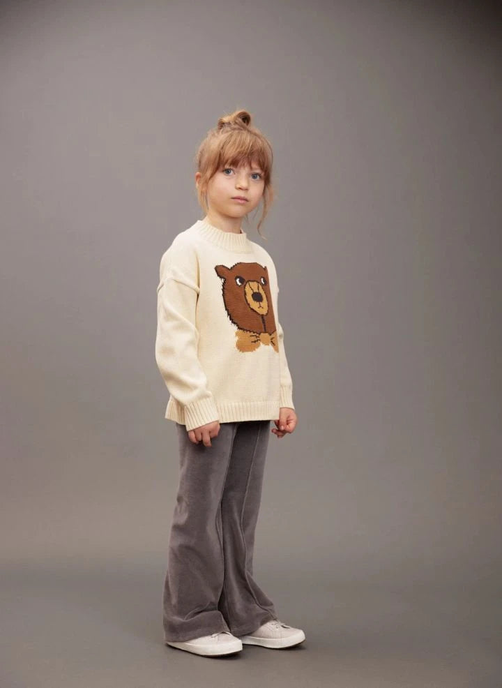 Mini Rodini - سترة إنتارسيا من القطن العضوي بنقشة دب | Ecru