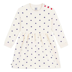 Petit Bateau - Organik Pamuk Molleton Puantiyeli Elbise | Ekru