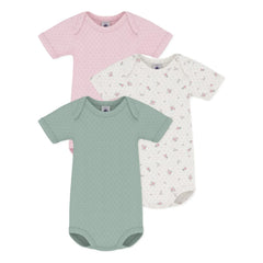 Petit Bateau - 3'lü Organik Pamuklu Ajurlu Bebe Badi Seti | Pembe