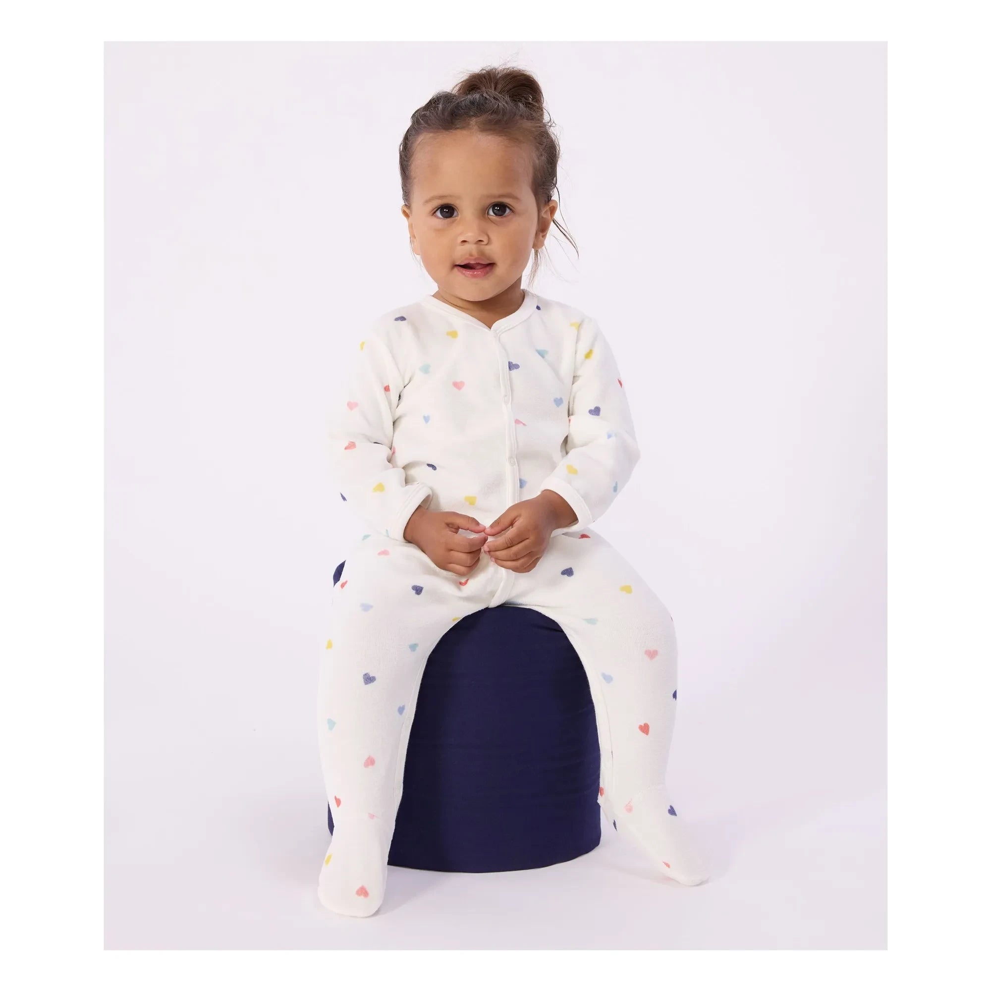 Petit Bateau - Dors Bien Cœurs Kadife Pijamalar | Beyaz
