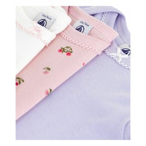 Petit Bateau - 3'lü Organik Pamuk Çiçekli Body Seti | Mauve