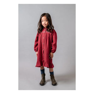 birinit - Büzgülü yaka elbise Organik pamuk | Bordo