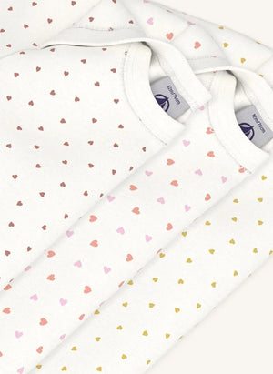 Petit Bateau - 3'lü Body Seti Little Hearts Organik Pamuk | Beyaz