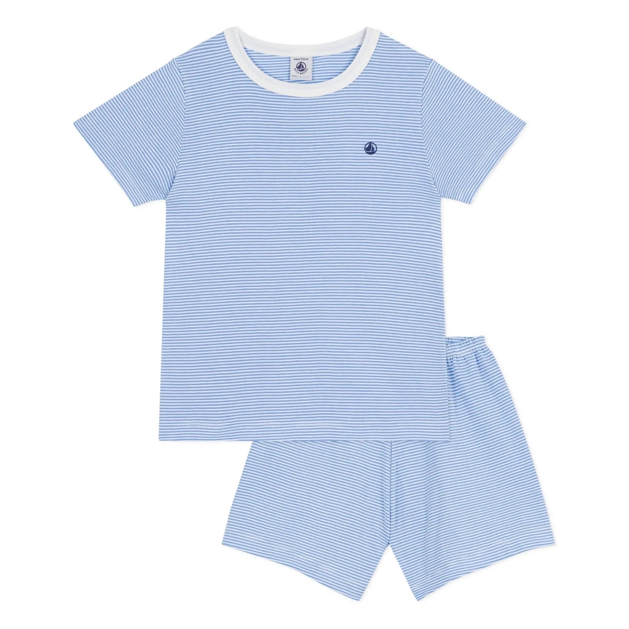 Petit Bateau - Organik pamuklu çizgili pijama şortu | Mavi
