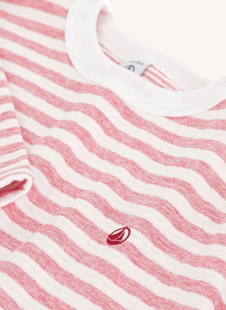 Petit Bateau - تيشيرت مخطط بياقة دائرية | وردي