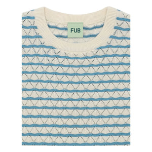 FUB - Pointelle organik pamuklu ince örgü T-shirt | Azure mavi