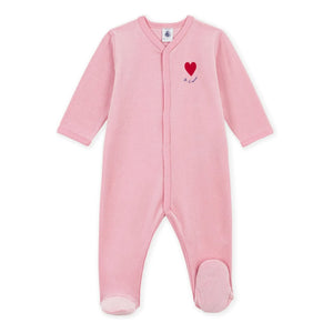 Petit Bateau - Uyku İyi Geceler Pijama Kadife Kalp Organik Pamuk | Pembe
