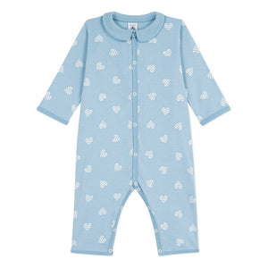 Petit Bateau - Sıralı Kalp Desenli İyi Uyu Pijamalar | Açık mavi