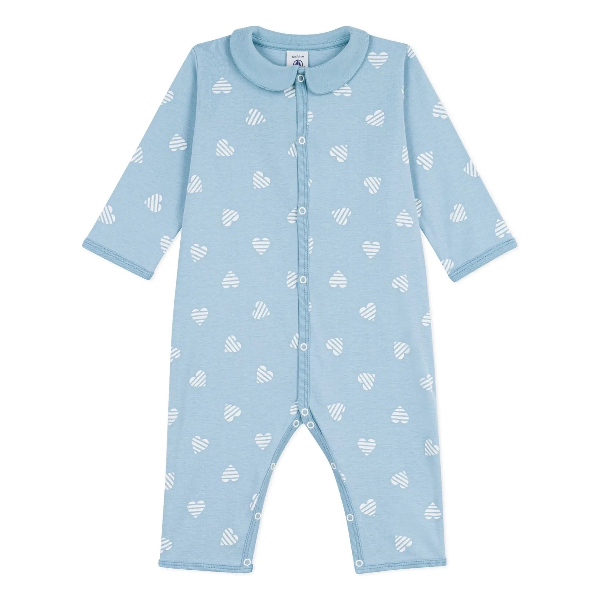 Petit Bateau - Sıralı Kalp Desenli İyi Uyu Pijamalar | Açık mavi