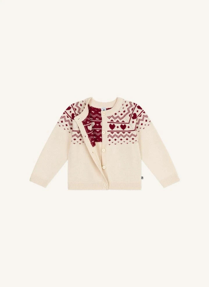 Petit Bateau - سترة صوفية بنقشة قلب | Ecru