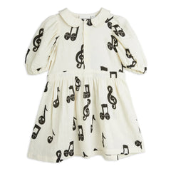 Mini Rodini - Dress Notes Organik pamuklu gazlı bez | Beyaz