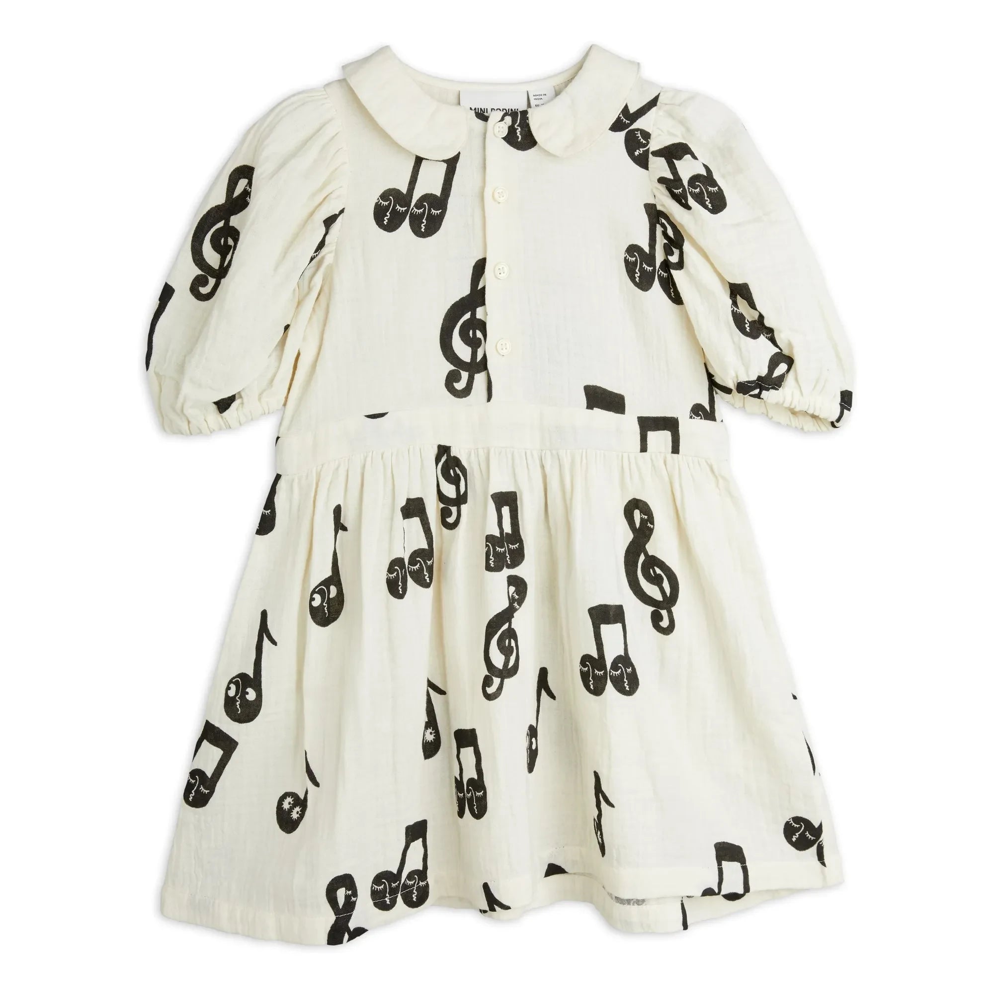 Mini Rodini - Dress Notes Organik pamuklu gazlı bez | Beyaz