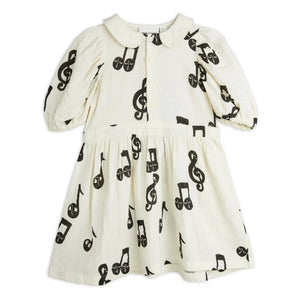 Mini Rodini - Dress Notes Organik pamuklu gazlı bez | Beyaz