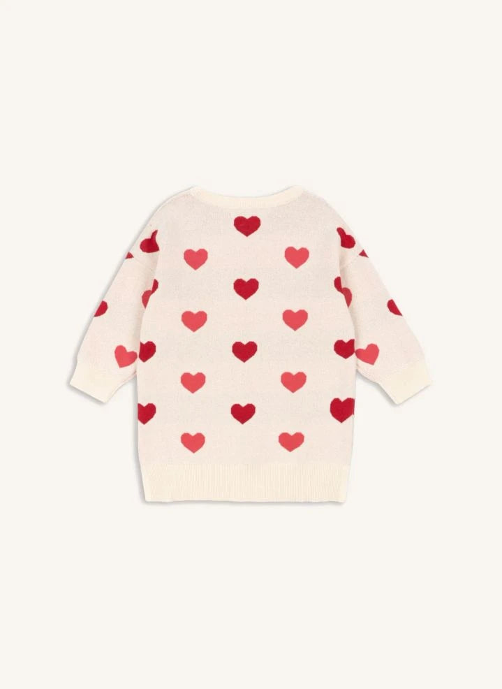 Konges Sløjd - وردي باهت Dress Sweater Lapis Hearts قطن عضوي