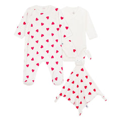 Petit Bateau - 3 Parça Pijama Tulum ve Sevimli Kalpler Hediye Seti | Beyaz