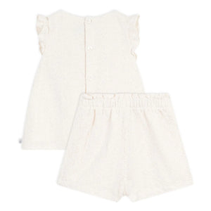 Petit Bateau - Broderie Anglaise Organik Pamuklu Üst ve Şort Takımı | Beyaz