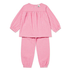 Sleepy Doe - Gingham Seersucker Organik Pamuklu Pijama | Pembe