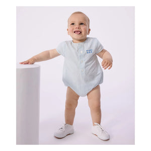 Petit Bateau - Çizgili Seersucker Organik Pamuk tulum | Açık Mavi