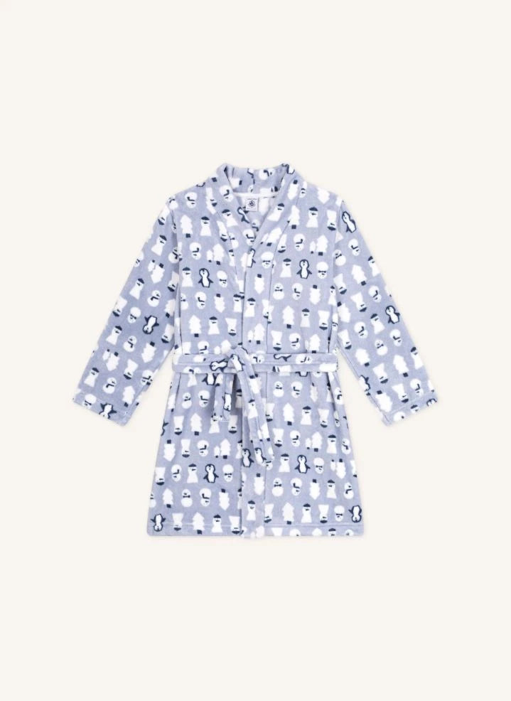 Petit Bateau - روب حمام بنقشة رجل الثلج | رمادي أزرق