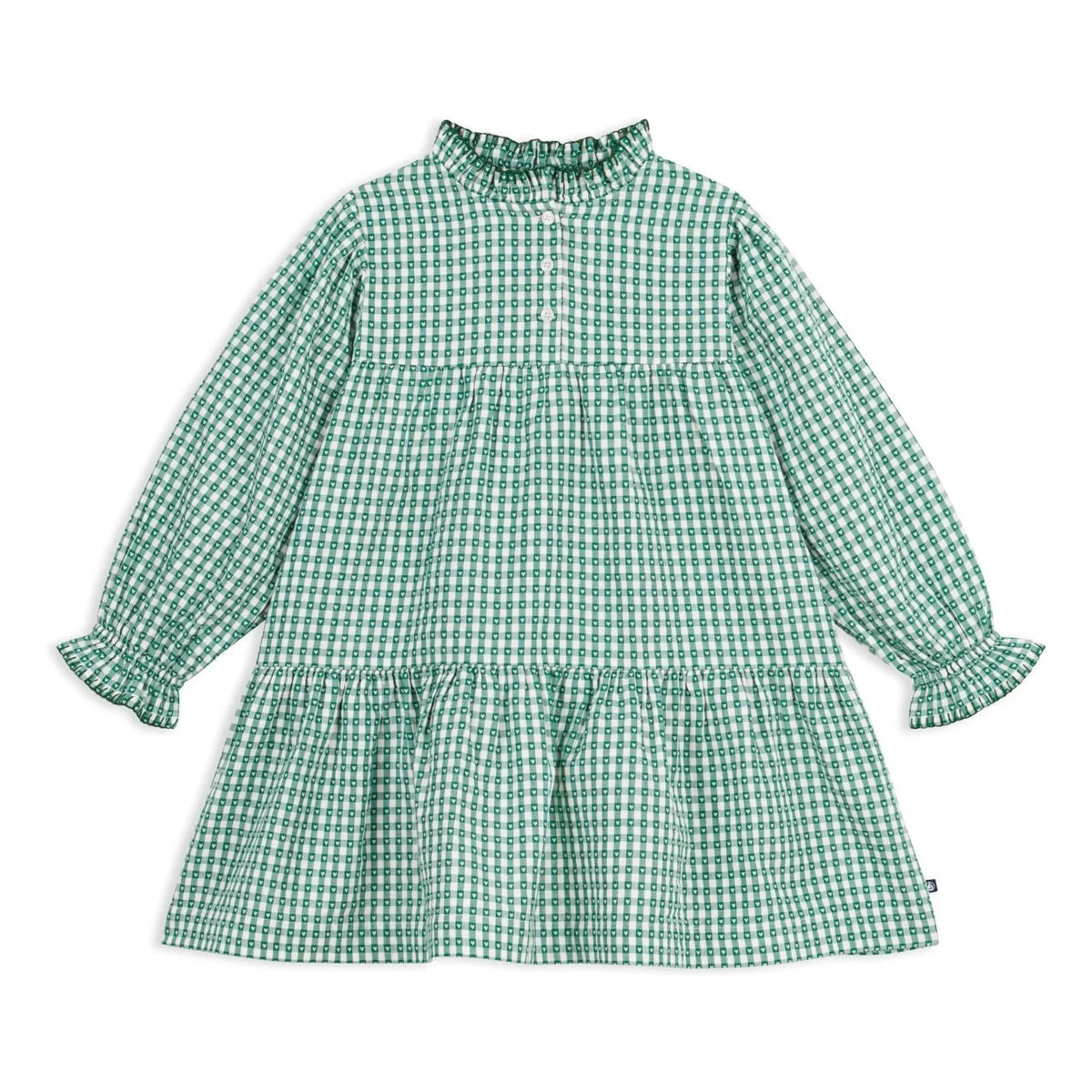 Petit Bateau - فستان واسع بقصة A من بوبلين القطن العضوي بمربعات | أخضر