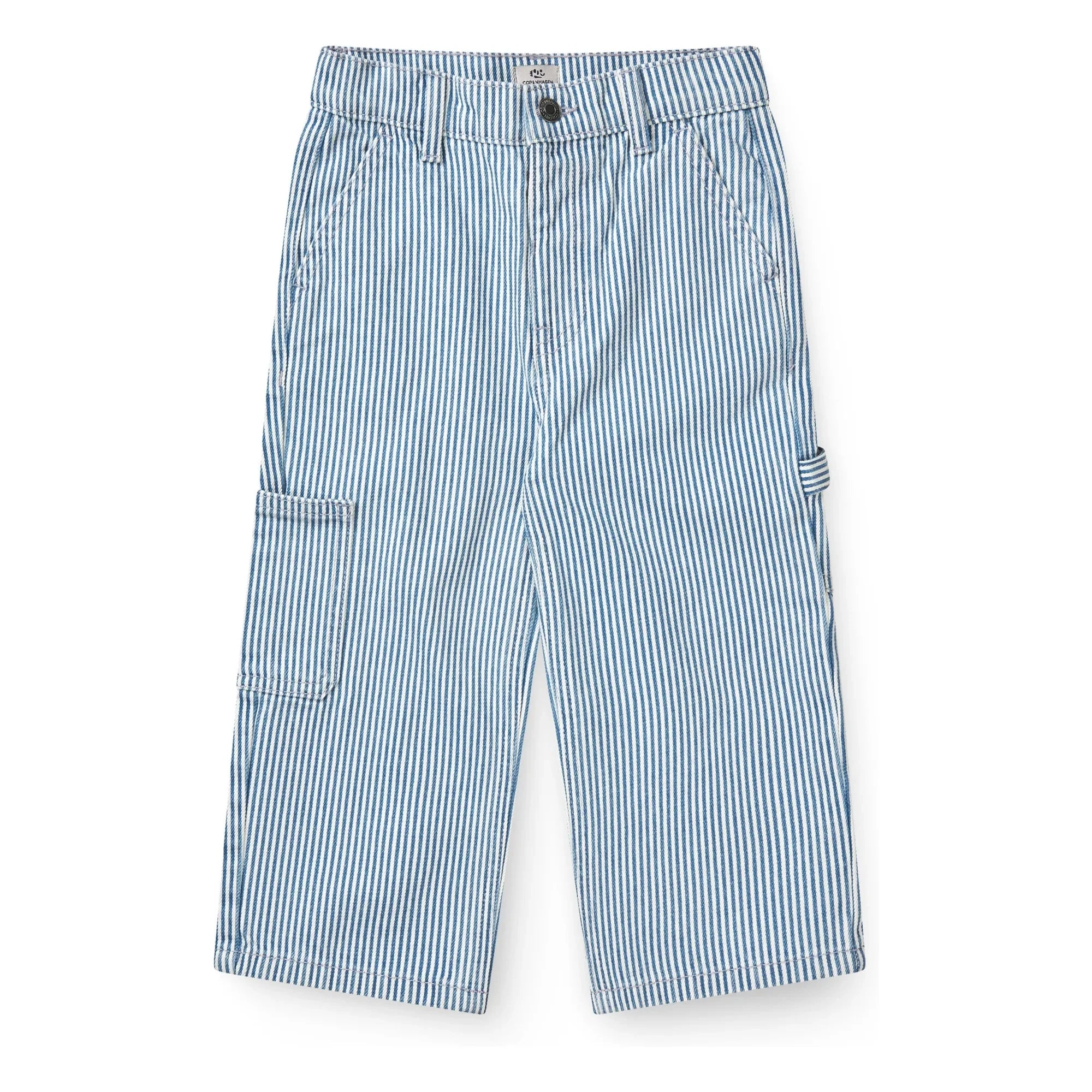 Copenhagen Colors - Çizgili Organik Pamuklu Gabardin Kargo Pantolon | Mavi