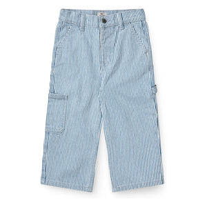 Copenhagen Colors - Çizgili Organik Pamuklu Gabardin Kargo Pantolon | Mavi