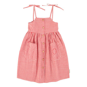 Piupiuchick - Gingham Organik Pamuk Maksi Elbise | Kırmızı