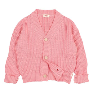 Búho - Organik pamuklu V yaka fitilli hırka | Şeker pembesi