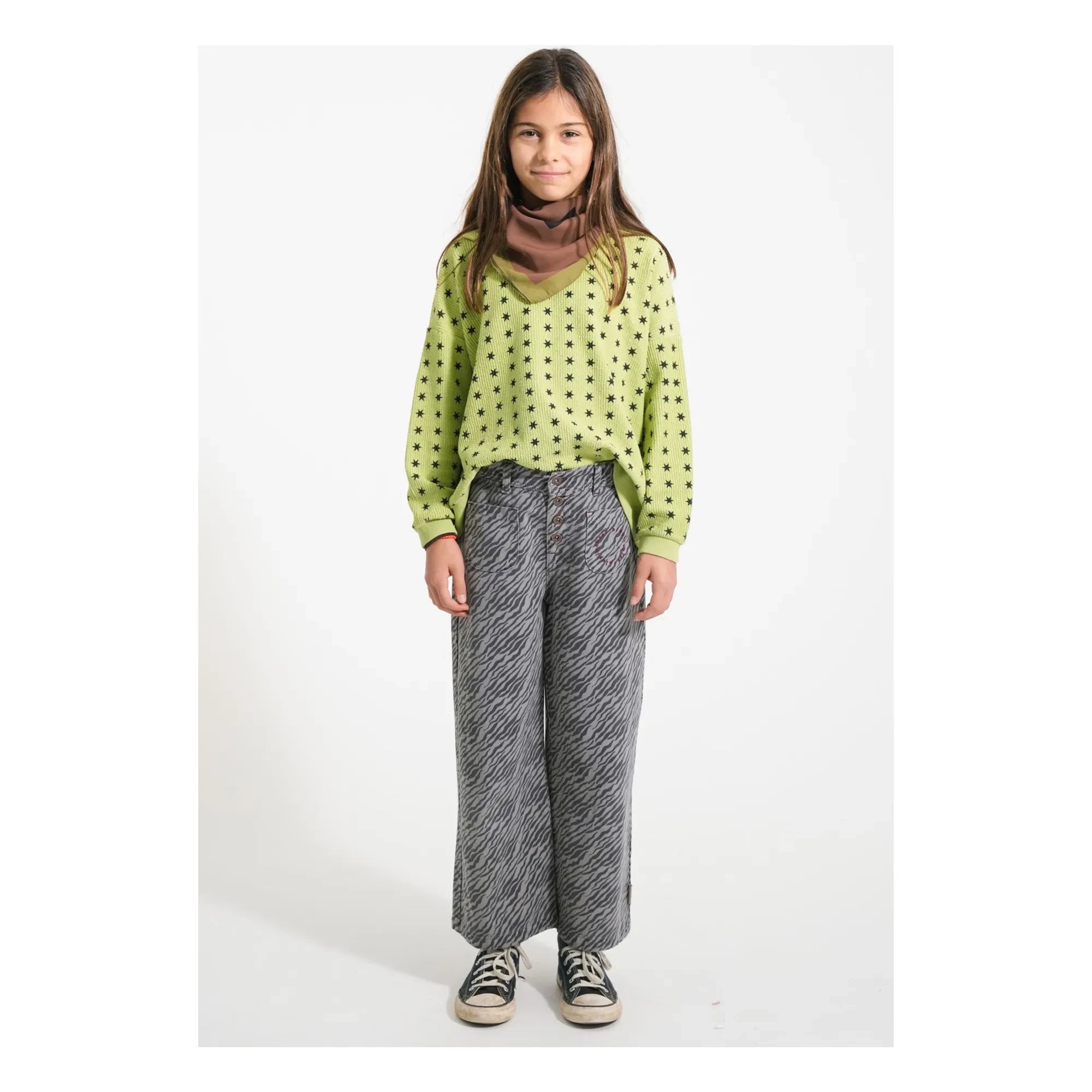 Piupiuchick - Fitilli Yıldız Sweatshirt Organik Pamuk | Yeşil
