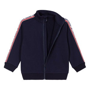Petit Bateau - Kontrast Çizgili Fermuarlı Sweatshirt | Gece mavisi