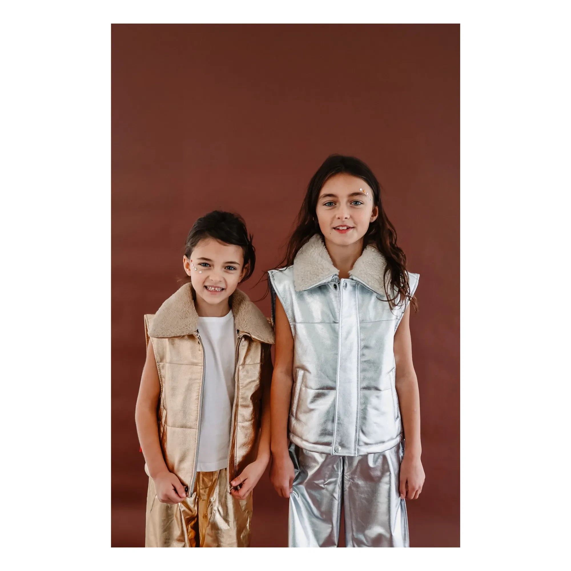 Fille Garçon - Metalik Sherpa Yakalı Kolsuz Ceket | Gümüş