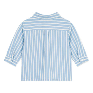 Petit Bateau - Organik Pamuk Poplin Logolu Çizgili Gömlek | Mavi