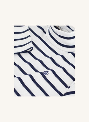 Petit Bateau - Organik pamuklu çizgili balıkçı yaka | Beyaz