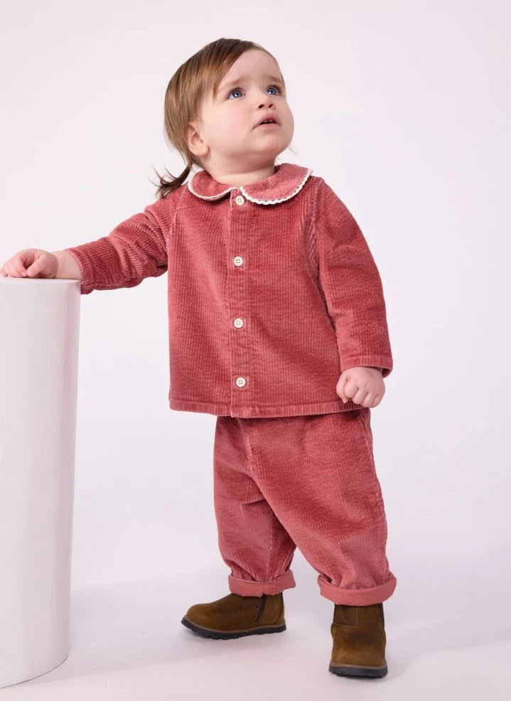 Petit Bateau - بنطال رضيع مخملي من القطن العضوي | أحمر