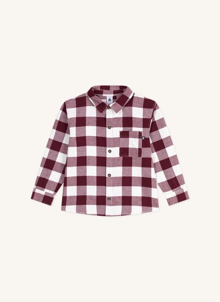 Petit Bateau - قميص بمربعات من قطن عضوي | بوردو